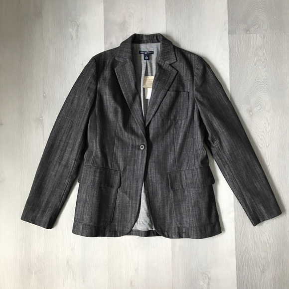 GAP Jackets & Blazers - GAP TWILL DENIM GRAY BLAZER JACKET ONE BUTTON WOMENS 10